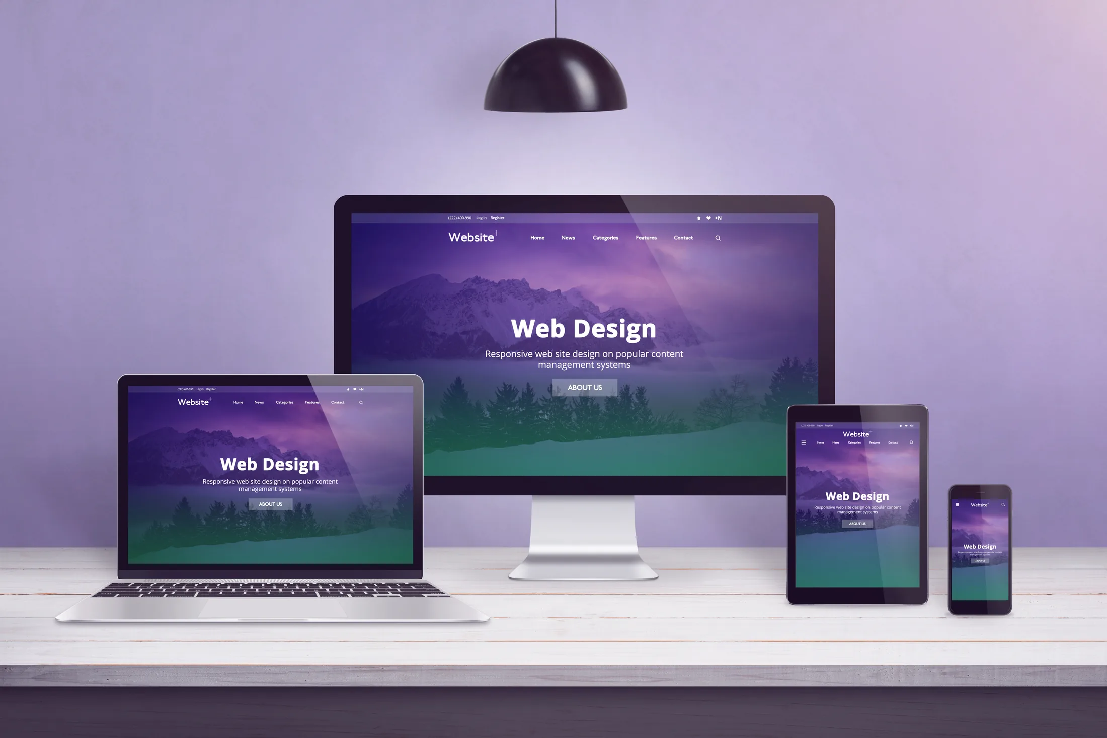 Responsive practice website shown across desktop, laptop, tablet and phone